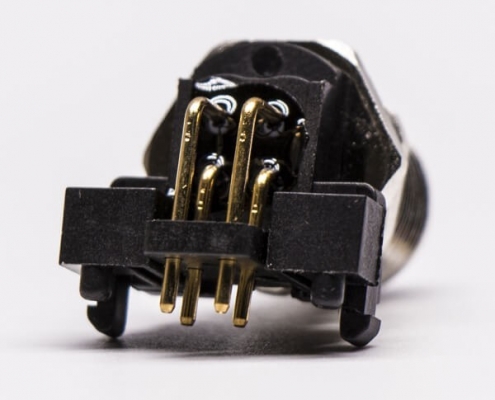 M12接头4芯防水连接器A-型 板端c插座PCB插板弯头 前锁板传感连接器