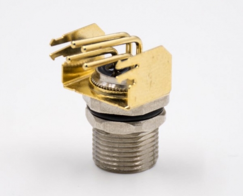 M8连接器母头4芯板端插座弯式接PCB板前锁板传感器