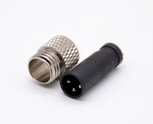 M8连接器3芯注塑公头直式接线焊杯不带屏蔽