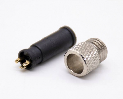 M8连接器3芯注塑公头直式接线焊杯不带屏蔽