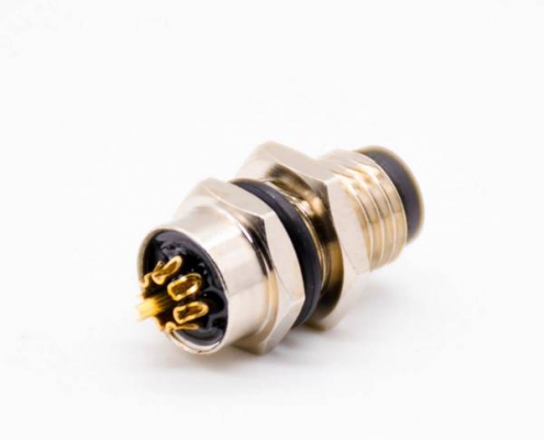 M8连接器母头4芯板端插座弯式接PCB板前锁板传感器