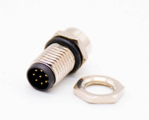 M8连接器母头4芯板端插座弯式接PCB板前锁板传感器