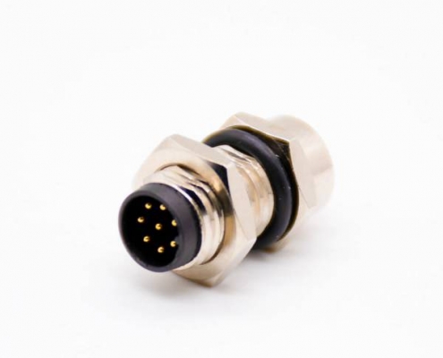 M8连接器母头4芯板端插座弯式接PCB板前锁板传感器