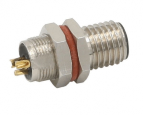 M8连接器公头A型板端后锁3芯焊线连接器