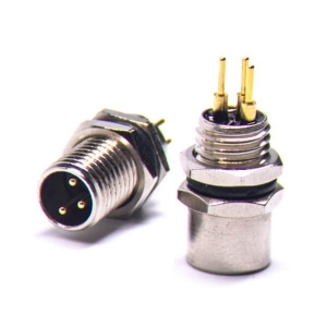 M8 连接器直头板端前锁长螺纹连接器A型3芯防水公插座传