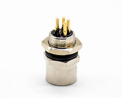 M8板端插座A编码6芯母直式PCB安装后锁板M8*1.0