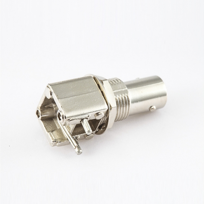 面板安装前锁穿墙BNC连接器母弯式PCB插孔50Ω 面板安装前锁穿墙BNC连接器母弯式PCB插孔50Ω