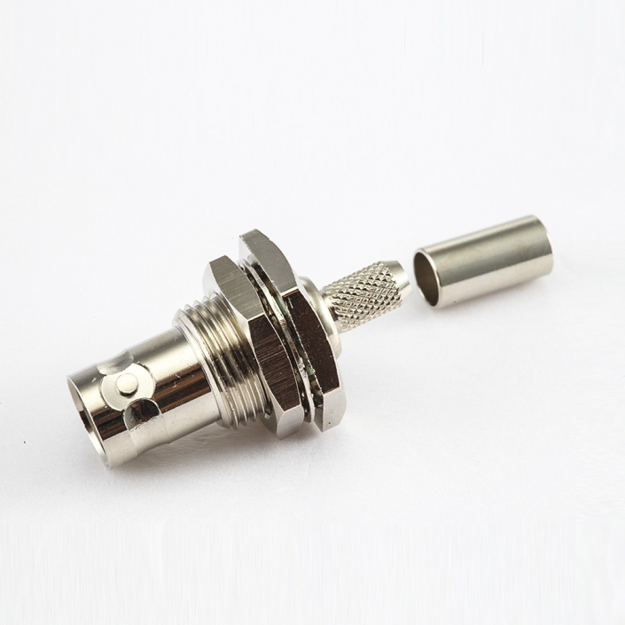 BNC连接器母直式穿墙压接RG58/RG142其他铜镀镍标准50Ω/75Ω BNC连接器母直式穿墙压接RG58/RG142其他铜镀镍标准50Ω/75Ω