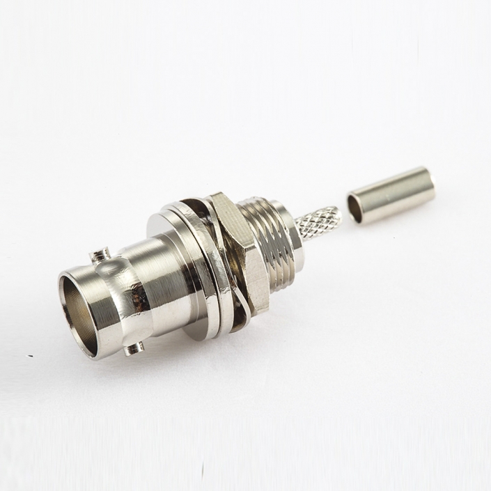 BNC连接器母直式穿墙压接RG174/RG316其他铜镀镍标准50Ω/75Ω BNC连接器母直式穿墙压接RG174/RG316其他铜镀镍标准50Ω/75Ω