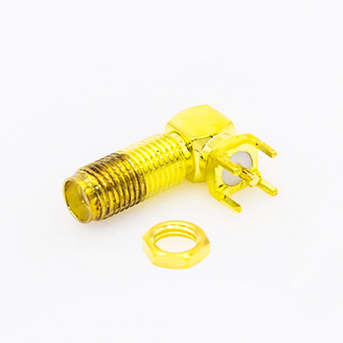 SMA射频弯式连接器母头插孔用于PCB安装前锁穿墙 SMA射频弯式连接器母头插孔用于PCB安装前锁穿墙