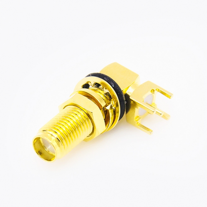 SMA防水连接器母头弯式面板安装前锁穿墙插孔用于PCB安装 SMA防水连接器母头弯式面板安装前锁穿墙插孔用于PCB安装