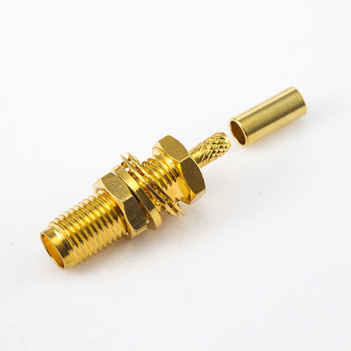 SMA面板安装前锁穿墙母头连接器直式压接用于RG178 / 1.37mm / 1.45mm