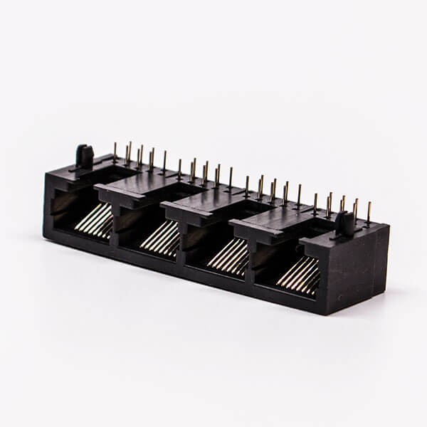 rj45插座接口4口全塑黑色母90度无灯不带屏蔽接PCB