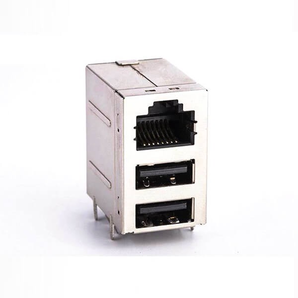 RJ45连接器加双层USB2.0母座连接器屏蔽不带灯