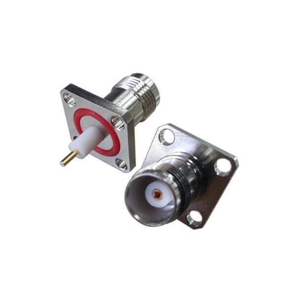 4孔方形法兰座子tnc直式母头射频同轴连接器