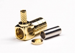 smb公头接口弯式90度镀金带套管压接接同轴线缆