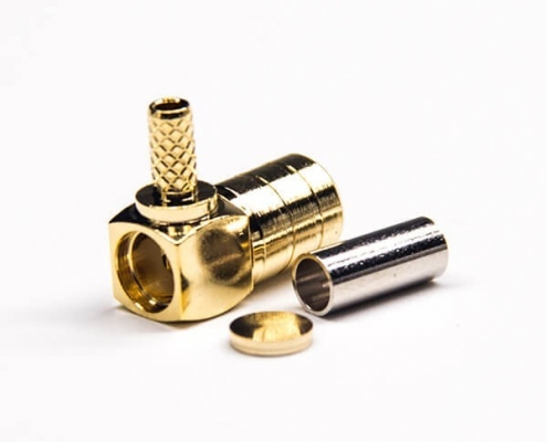 smb公头接口弯式90度镀金带套管压接接同轴线缆