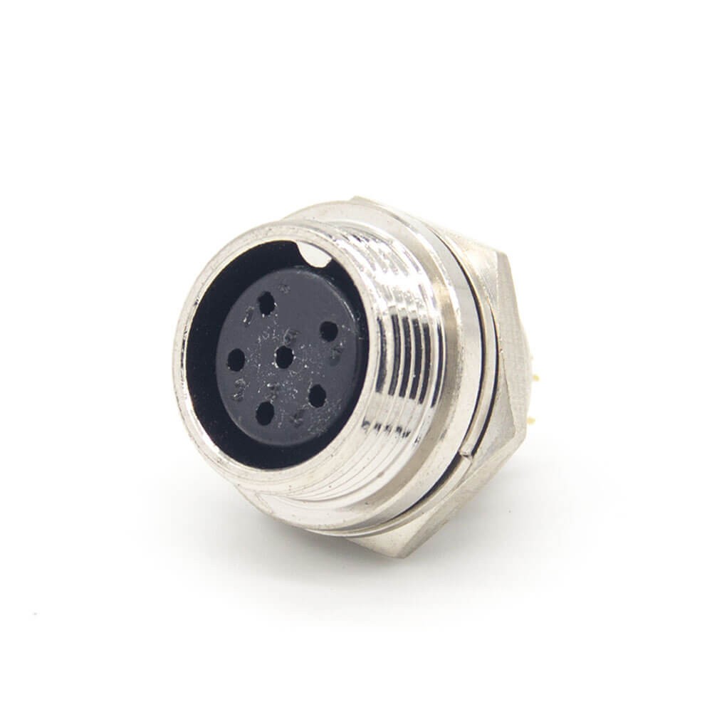 GX16连接器6芯反装直式母插座后锁穿墙焊线