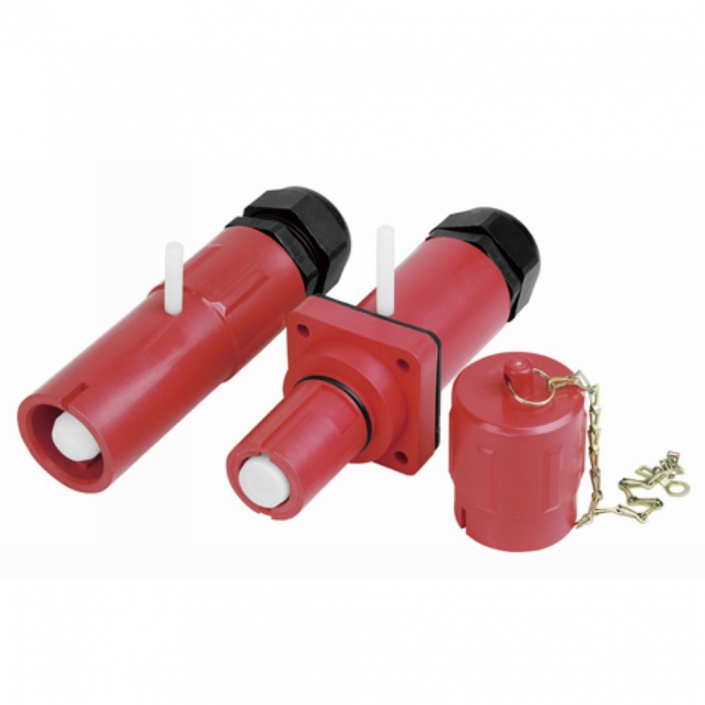牵引电机连接器YGC1芯直式螺纹连接冷压接IP67400A红色配线规格95公母对接带防尘盖 牵引电机连接器YGC1芯直式螺纹连接冷压接IP67400A红色配线规格95公母对接带防尘盖