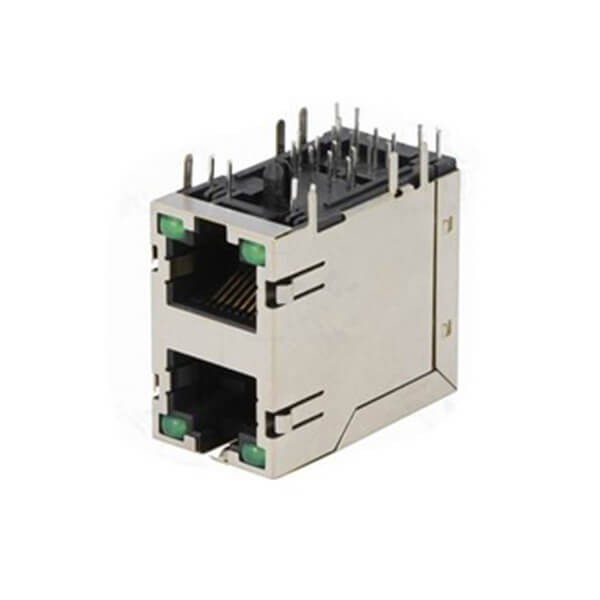 双口RJ45连接器母头2*1双层2口带灯带屏蔽带滤波器