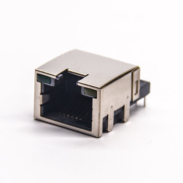 rj45沉板弯式插座带屏蔽插板式接PCB板带灯