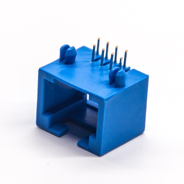 rj45座90度弯式网线座子蓝色全塑插PCB板8p8c
