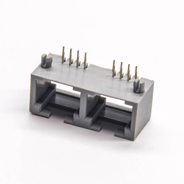 双口rj45插座灰色全塑8p8c弯式插座dip接PCB板不带屏蔽
