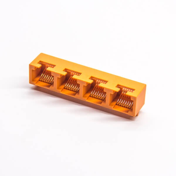 rj45模块90度母头连接器橙色单排4端口8p8c弯插PCB板不带屏蔽