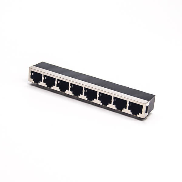 8口rj45插座全屏蔽以太网连接器弯式插板1*8
