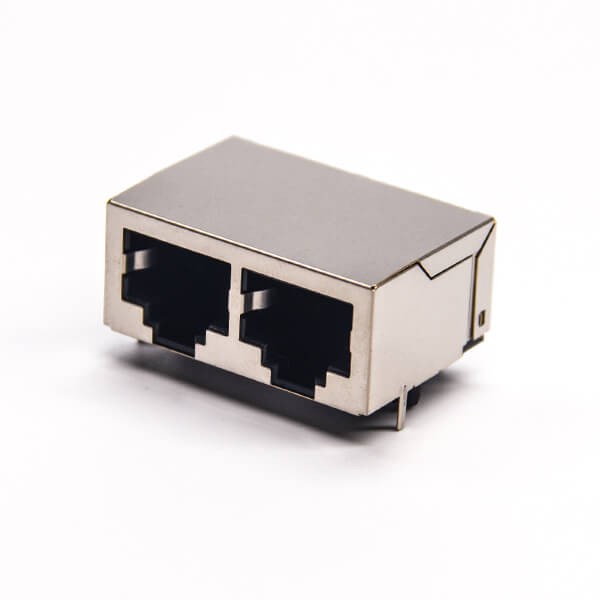 rj45网络双通弯式90度带屏蔽座子穿孔式接PCB板