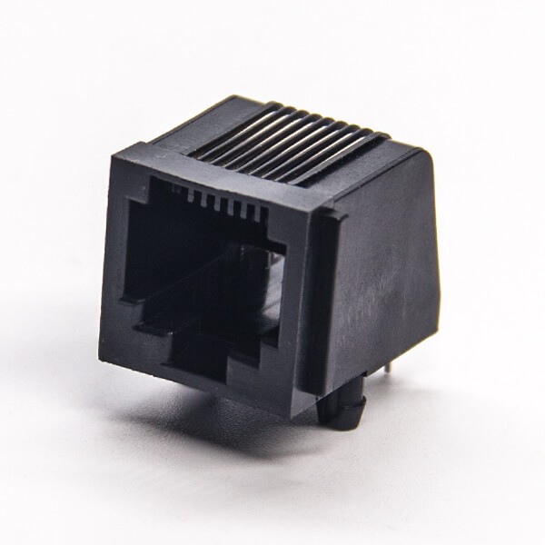 RJ45连接器母座黑色全塑8p8pc非屏蔽座子弯插板