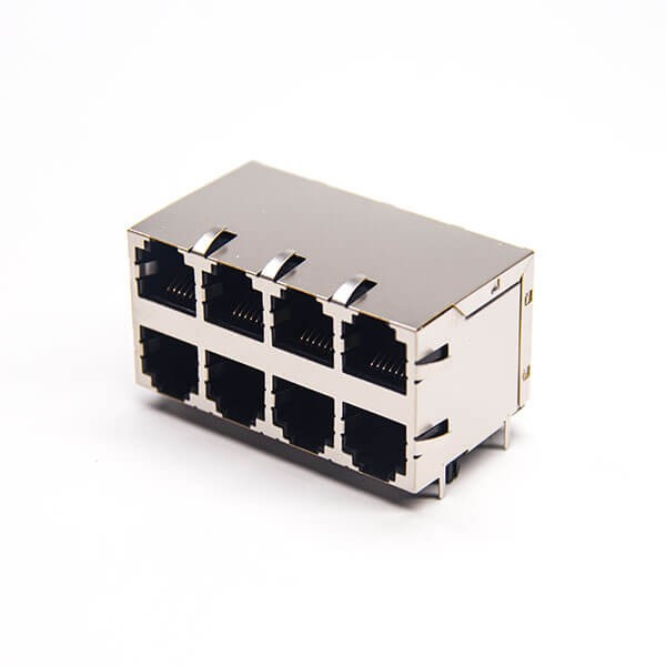 2x4双层rj45插座封装8p8c弯式90度带屏蔽不带灯带弹片