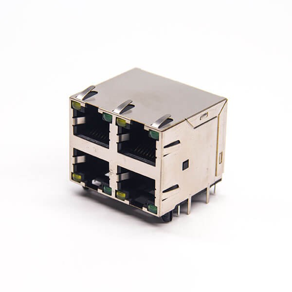 rj45插座双层2x2端口带屏蔽母座带灯插板