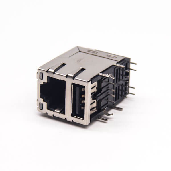 rj45加usb双层连接器带弹片带屏蔽式模块化连接器