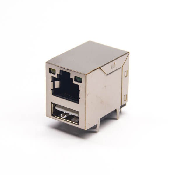 usb2.0rj45带灯屏蔽式连接器双层加USB2.0连接器90度