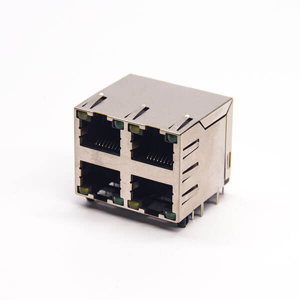 2x2rj45封装弯式90度插PCB板带灯带弹片带屏蔽式座子