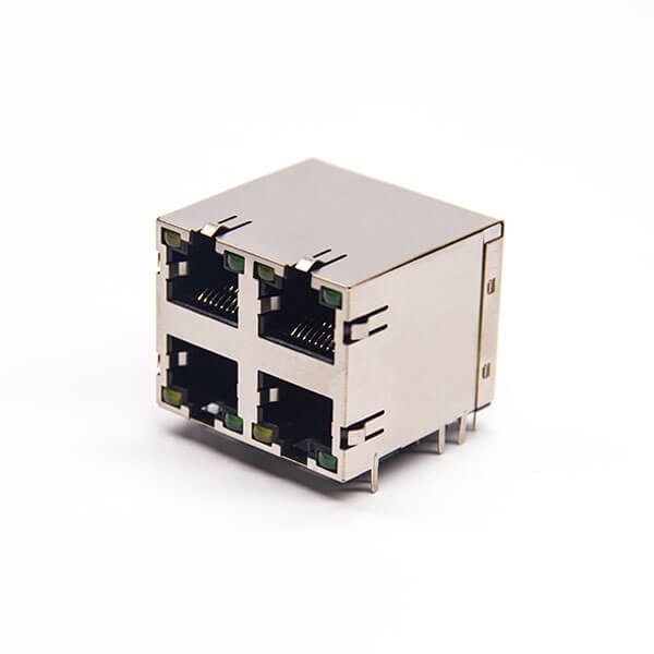 rj45母座带灯2x2弯式座子8p8c带led灯带弹片