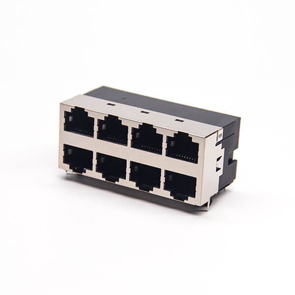 rj45母座双层半包带屏蔽2x4弯式网络接口多端口