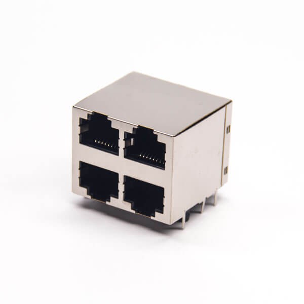 rj45母座2x2端口90度弯式屏蔽式接PCB板穿孔式