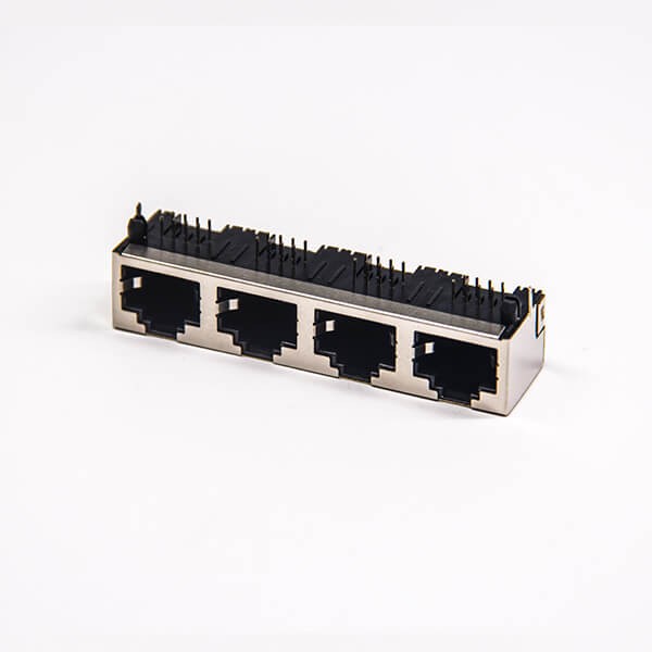 rj45网络连接头90度4端口金属屏蔽外壳带LED灯插板