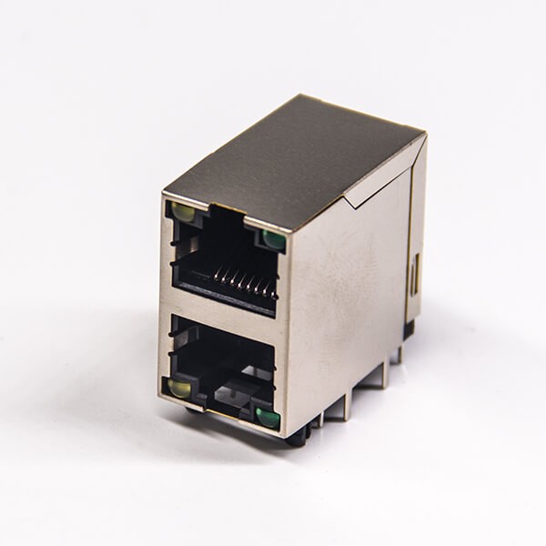 rj45插座带灯双层网络接口插PCB板带屏蔽带灯