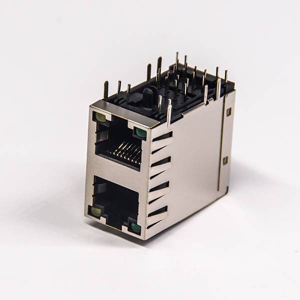 双层插件rj45插座带灯带屏蔽90度插PCB板带弹片
