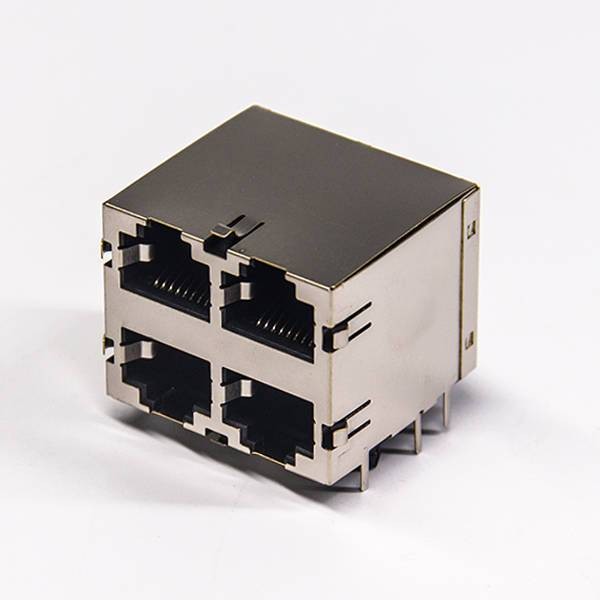 rj45插座弹片2x2端口全包金属外壳带屏蔽不带灯