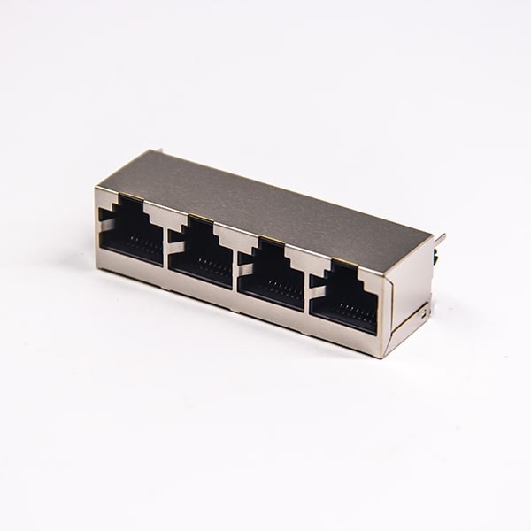 4口rj45连接器插座8p8c插pcb板全包带屏蔽带定位柱