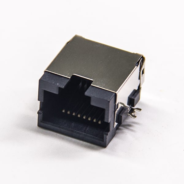 网络rj45连接器弯式贴板带壳屏蔽网口插座沉板式
