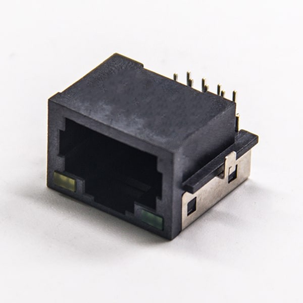 rj45插座沉板带灯8p8c单端口带屏蔽半包插PCB板