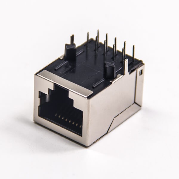 RJ45网线连接器8p8c弯式母座带屏蔽单口穿孔式插板