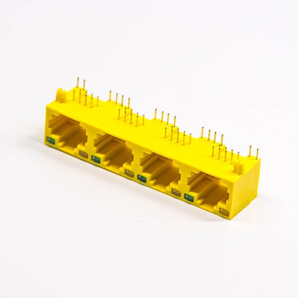 RJ45插座网口8p8c带灯黄色非屏蔽式单层多端口1x4
