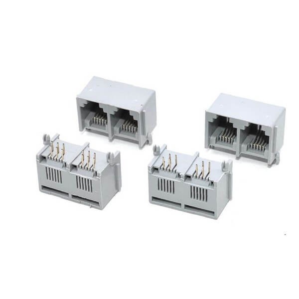 RJ11RJ45连接器全塑1X2灰色6P6C电话口母座带边90度灰色X2