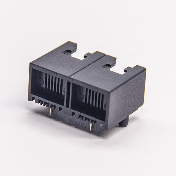 rj11双口1*2弯式6p2c模块化连接器黑色全塑外壳插板